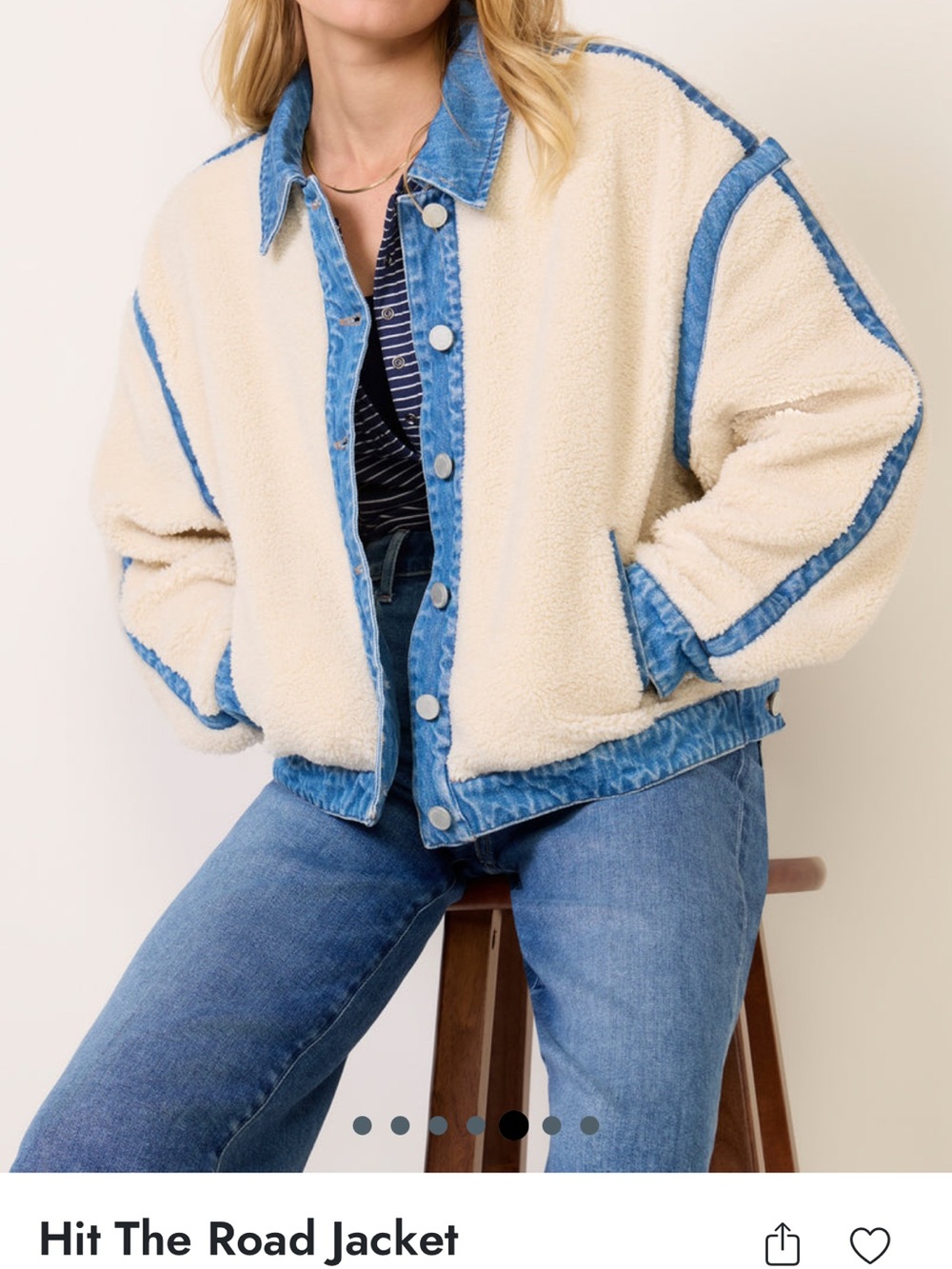 Blank NYC Cream Sherpa Jacket with Blue Denim Trim - Picture 7 of 10